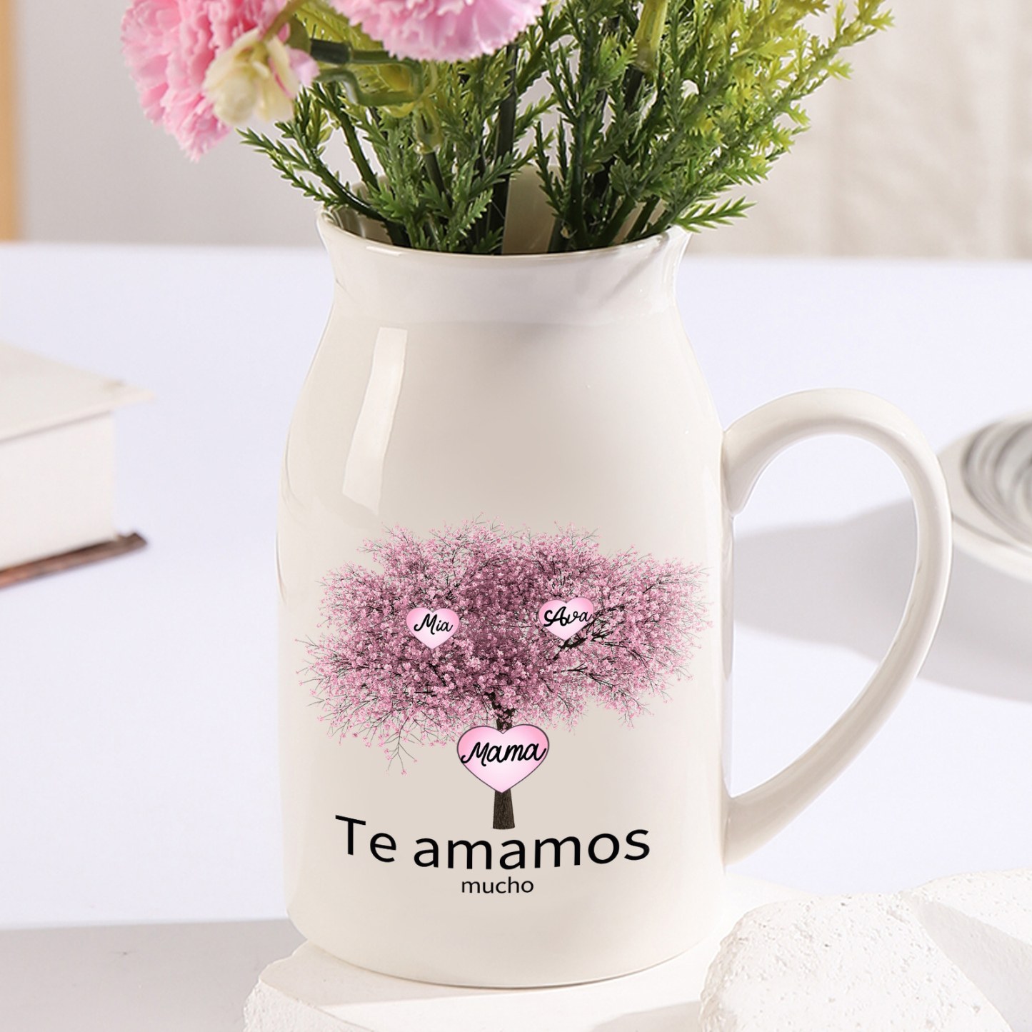 Florero de cerámica árbol de corazones 2-9 nombres personalizados con 2 textos decoración del hogar-Jessemade ES