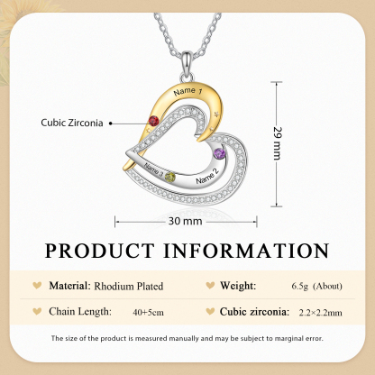 Collar de corazón con 3 nombres y piedras de nacimiento personalizados-Jessemade ES