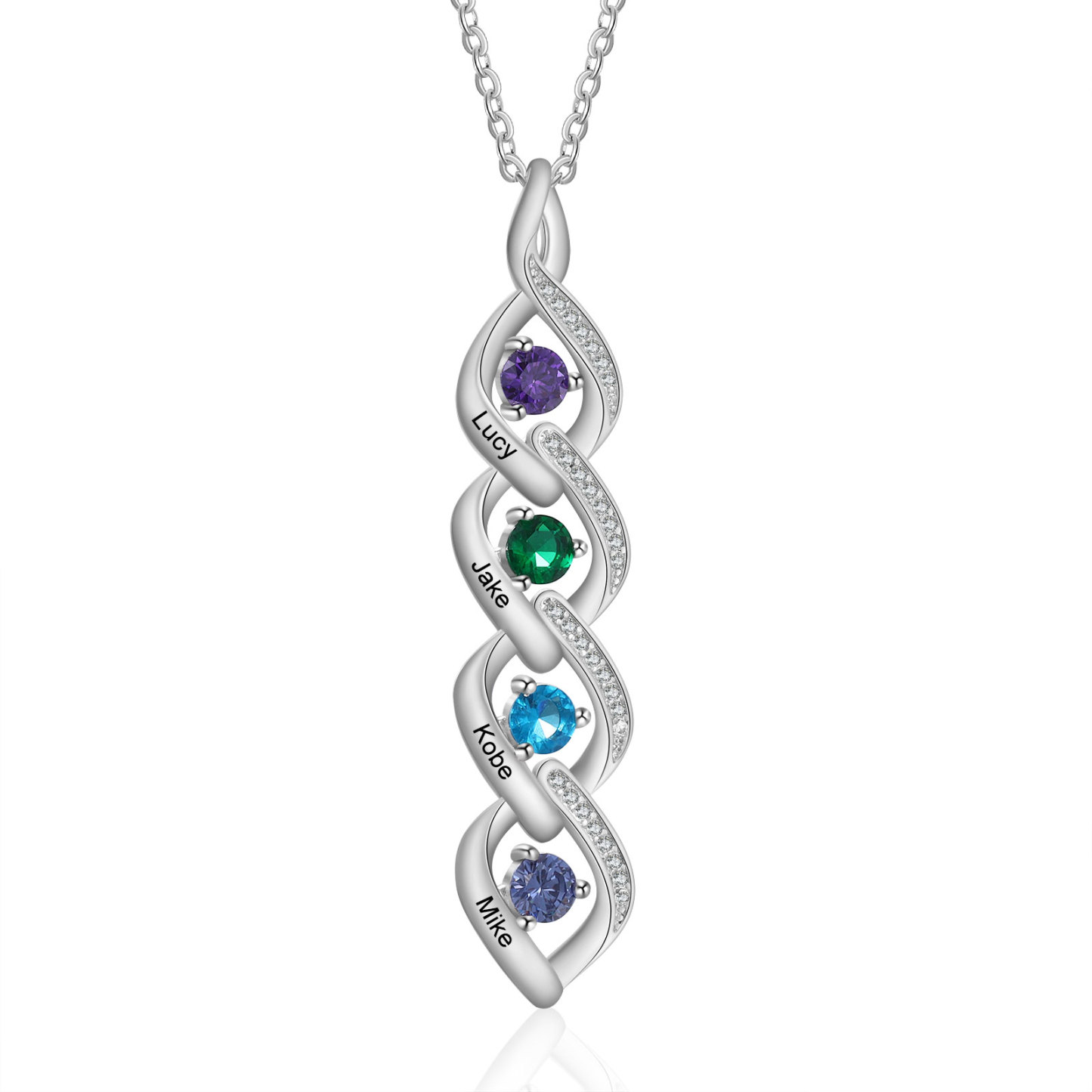 Collar DNA con 2-4 nombres personalizados y 2-4 piedras de nacimiento-Jessemade ES