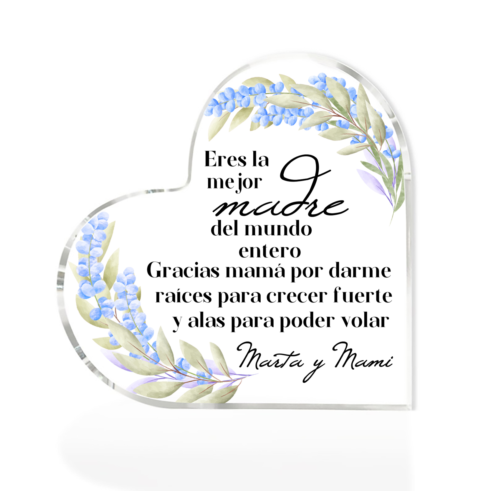 A mi mamá-Placa de acrílico en forma de corazón con frases amorosos 1 texto personalizado-Jessemade ES