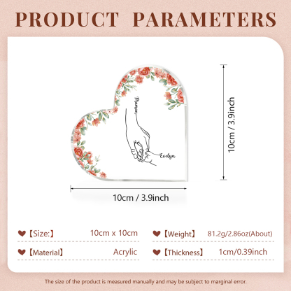 A mi mamá/abuela-Placa de acrílico en forma de corazón mano y manitas 2-6 nombres personalizados-Jessemade ES
