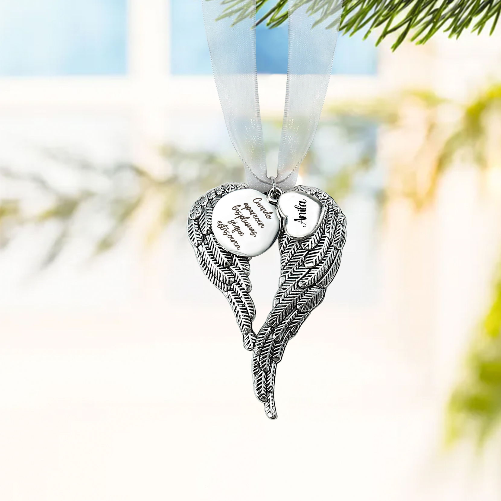 Adorno navideño de alas conmemorativo Adorno de Navidad 1 nombre personalizado 