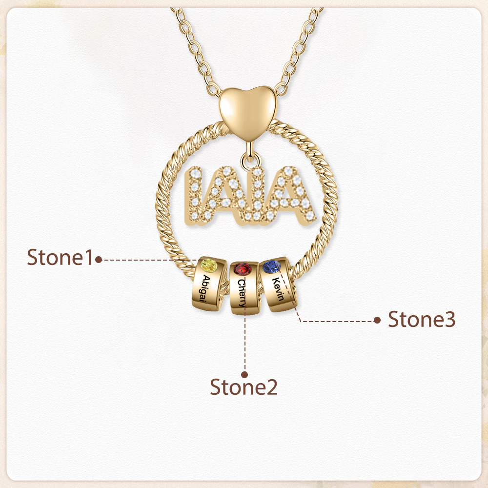 Navidad-Collar a abuela con colgante de "IAIA" con 3 nombres y 3 piedras de nacimiento personalizados | Jessemade