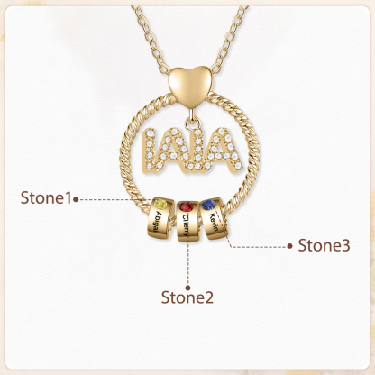 Navidad-Collar a abuela con colgante de "IAIA" con 3 nombres y 3 piedras de nacimiento personalizados | Jessemade