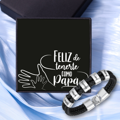 A mi papá-Pulsera de cuero trenzado Pulsera de hombre con 5 aros personalizados con 5 nombres-Jessemade ES