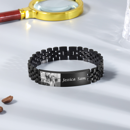 Pulsera de cadena personalizada con 2 nombres y 1 foto para hombre-Jessemade ES