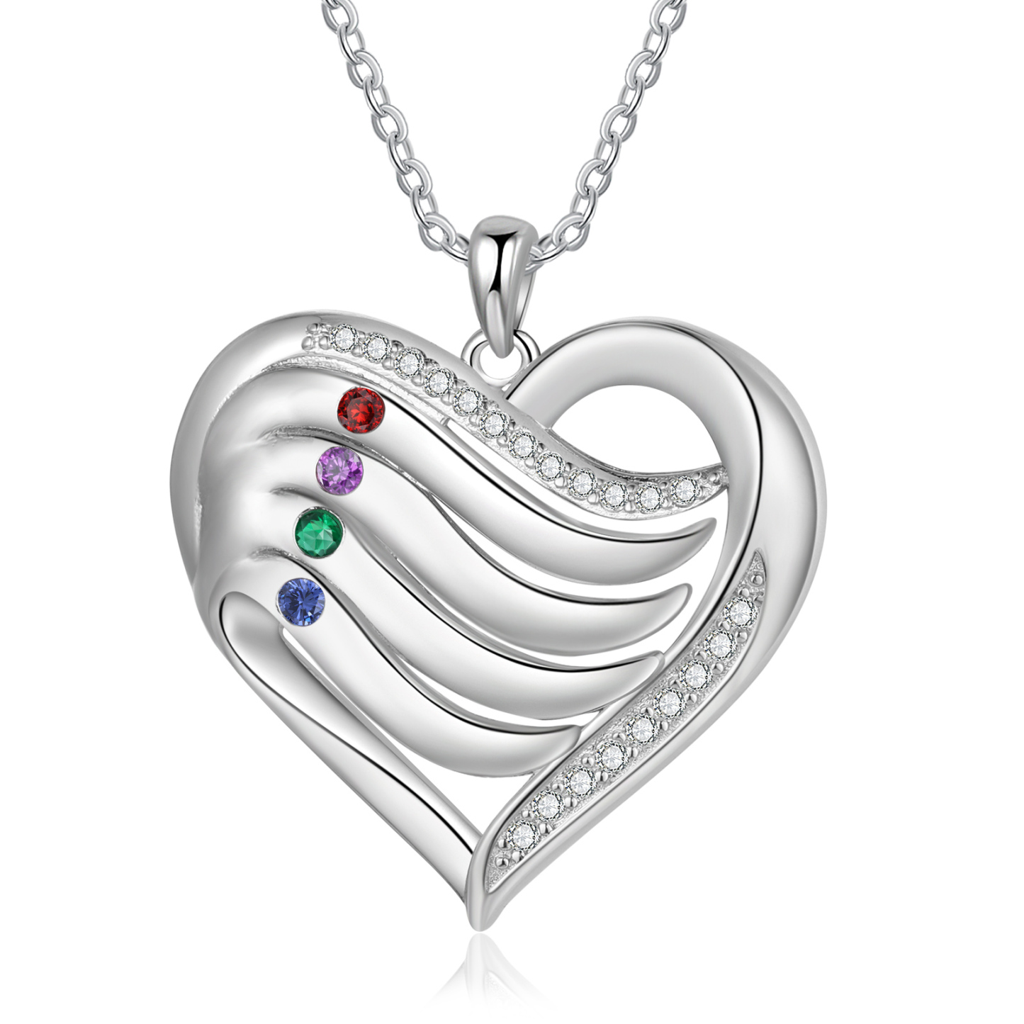 Collar de corazón de plata 925 con 4 nombres y piedras de nacimiento personalizados-Jessemade ES