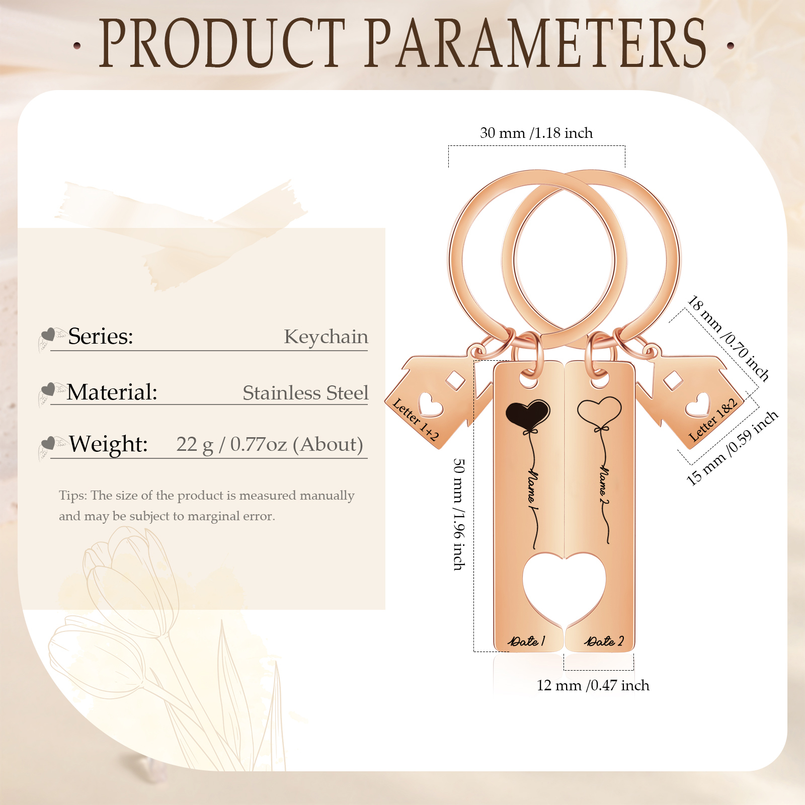 Llavero para pareja corazones 2 nombres, 2 letras personalizados con fecha dije de casa-Jessemade ES