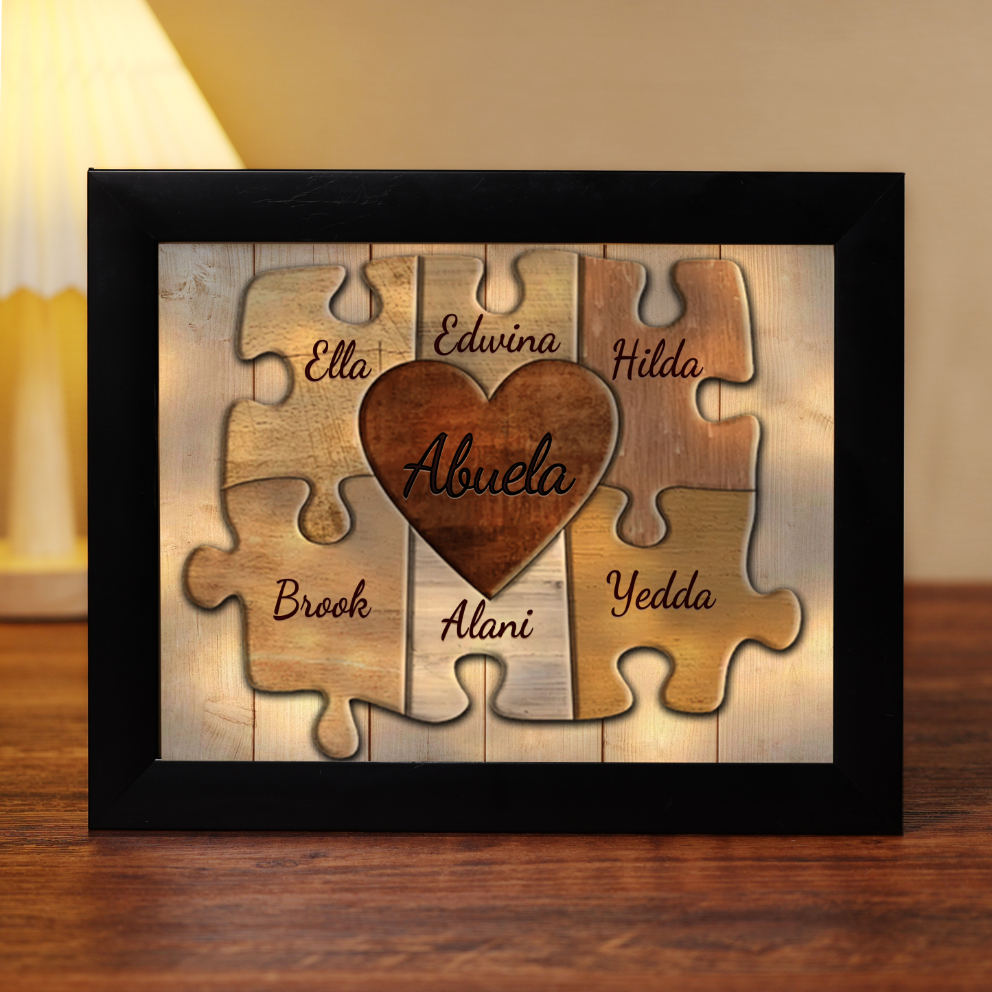 A mi abuela-Marco de 3-9 nombres personalizados rompecabezas de plástico con lámpara-Jessemade ES