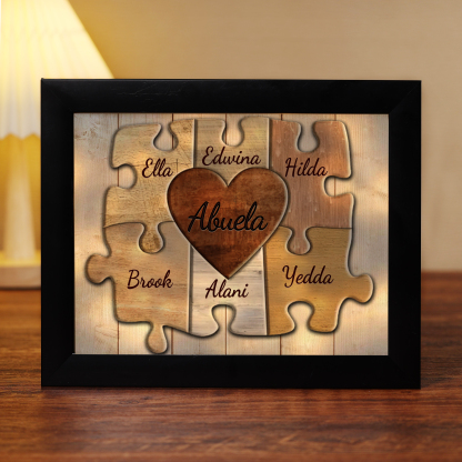 A mi abuela-Marco de 3-9 nombres personalizados rompecabezas de plástico con lámpara-Jessemade ES