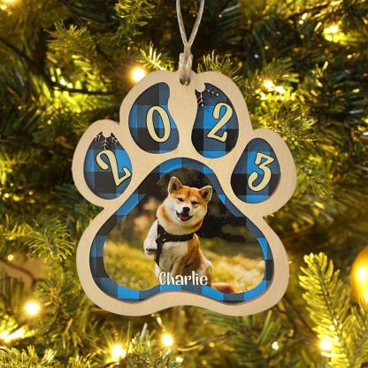 Navidad-Ornamento navideño de madera pata de perro con 1 nombre y 1 foto personalizados