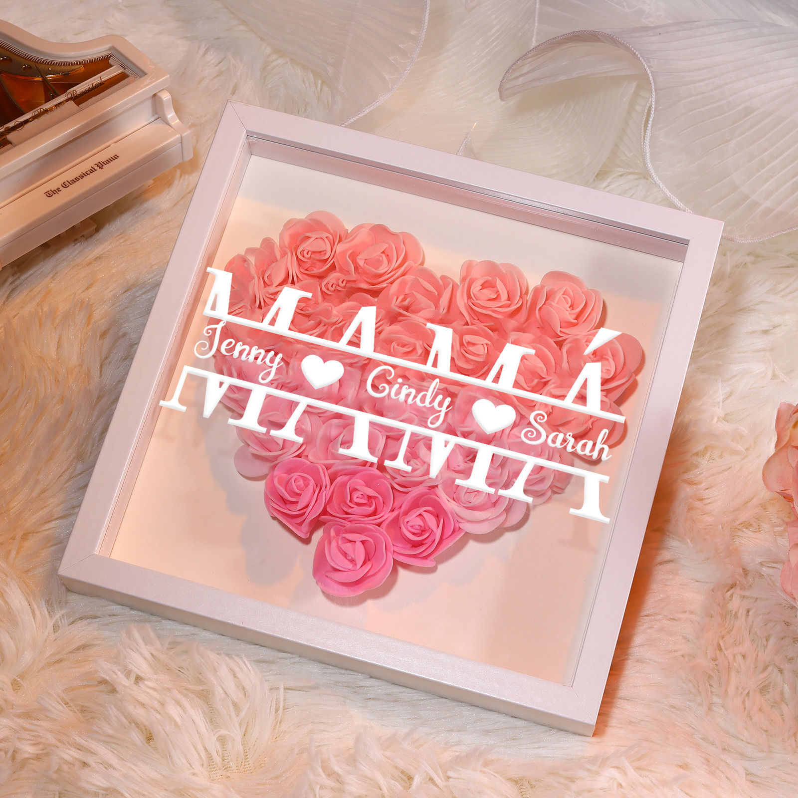 Adorno de madera de flores personalizado con 1 nombre y 1 texto-Jessemade ES