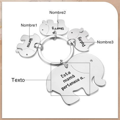 A mi mamá/abuela - Llavero con 3 nombres personalizados en elefantes con texto-Jessemade ES