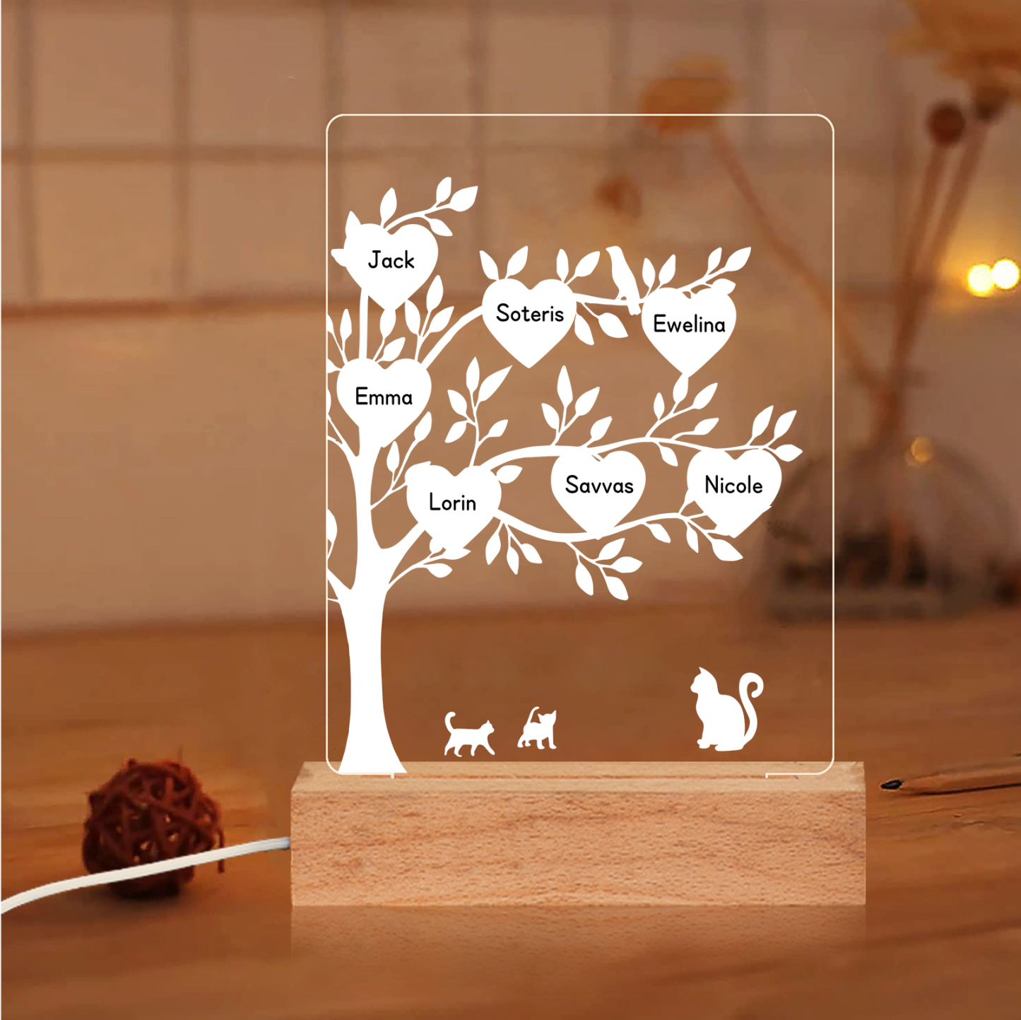 A mi mamá/abuela-Lámpara Personalizada con 2-8 Nombres "árbol de la vida" 3D Ilusión Luz de Noche-Jessemade ES