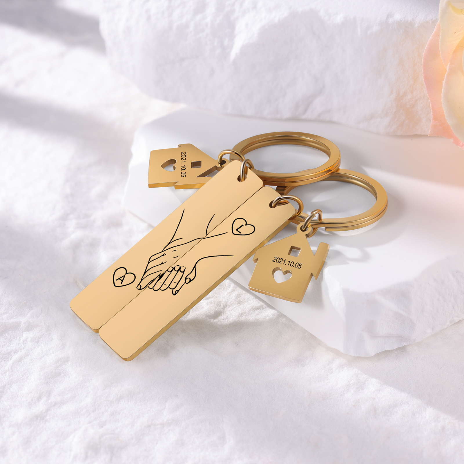 Llavero para pareja mano a mano 2 letras personalizadas con fecha-Jessemade ES