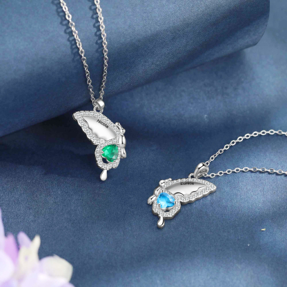 Collares Mariposa con 2 Nombres Personalizado 2 Piedras de Nacimiento-Jessemade ES