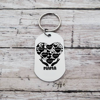 A mi mamá/abuela-Llavero 1-7 Nombres Personalizados con Texto CORAZONES Y MANOS