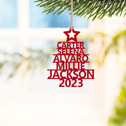Navidad-Ornamento navideño de madera árbol de nombres con 5 nombres y año personalizados