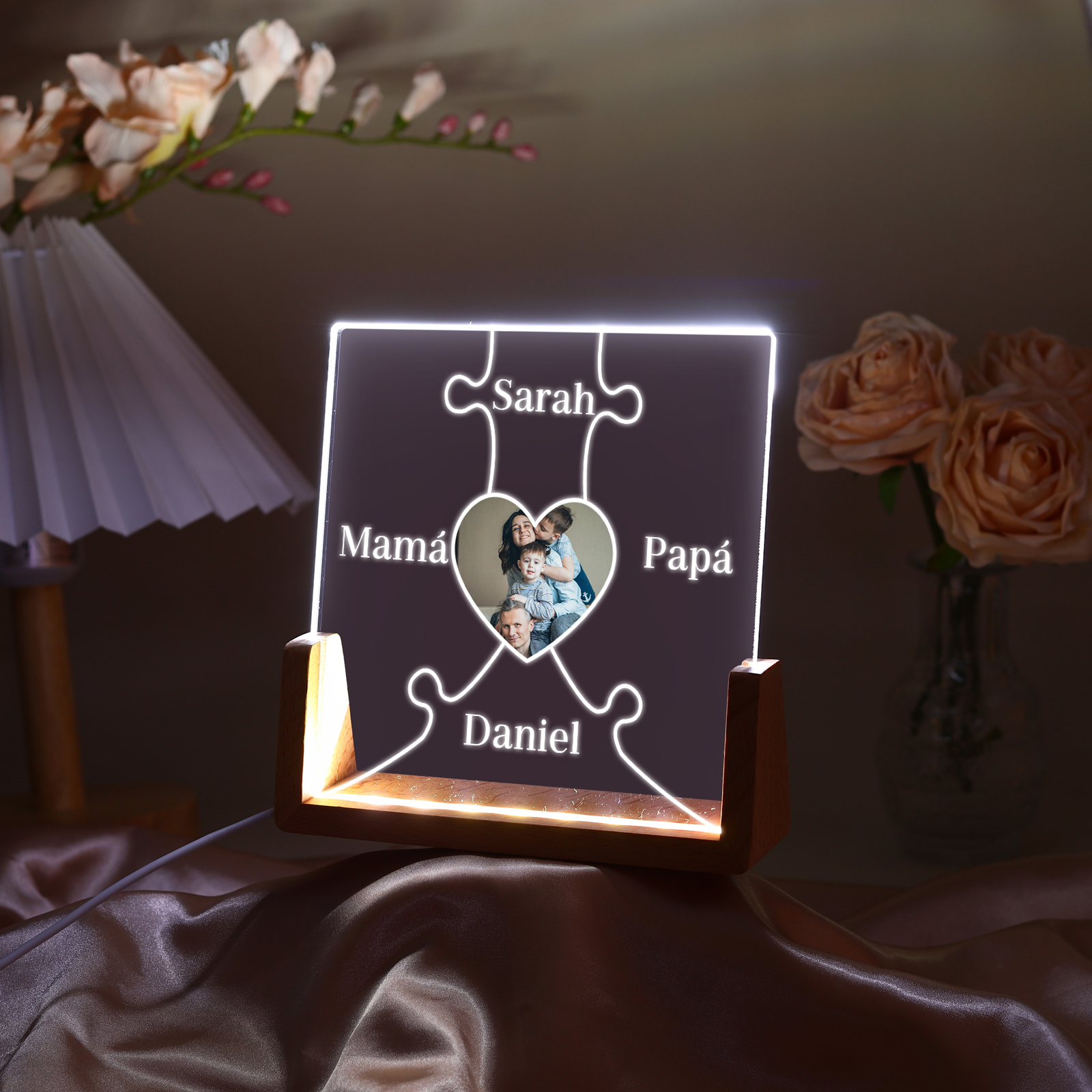 A mi mamá/abuela-Lámpara Personalizada con 2-7 Nombres y Foto "rompecabezas" 3D Ilusión Luz de Noche-Jessemade ES