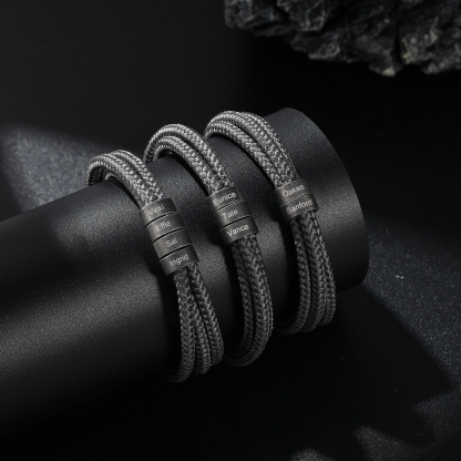 2-4 Nombres Personalizados Pulsera de Triple Cuerda Gris Aros de Acero Inoxidable-Jessemade ES