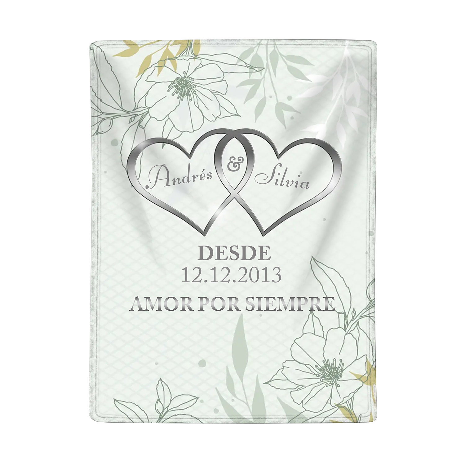 Pareja-Manta de buen calidad de corazones conectados personalizada con nombres, texto y fecha 4 colores-Jessemade ES