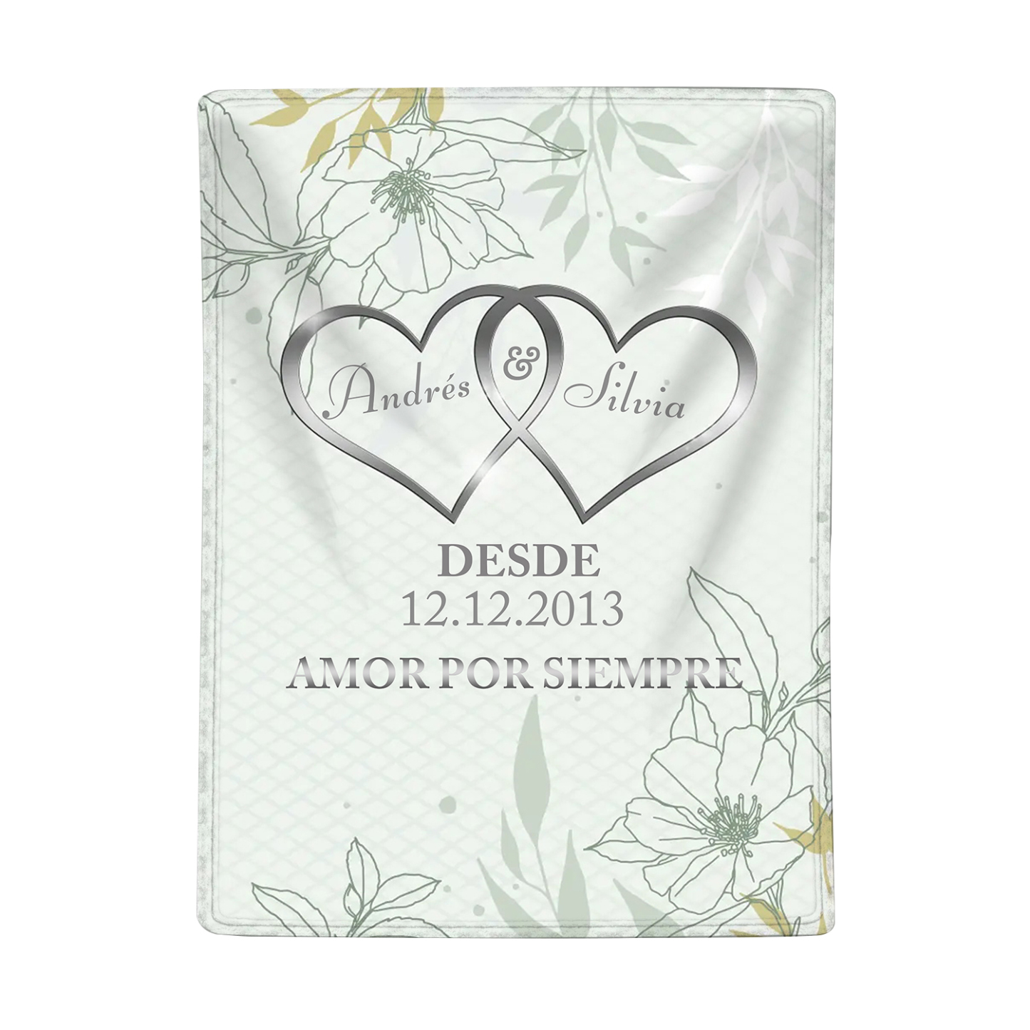 Pareja-Manta de buen calidad de corazones conectados personalizada con nombres, texto y fecha 4 colores-Jessemade ES