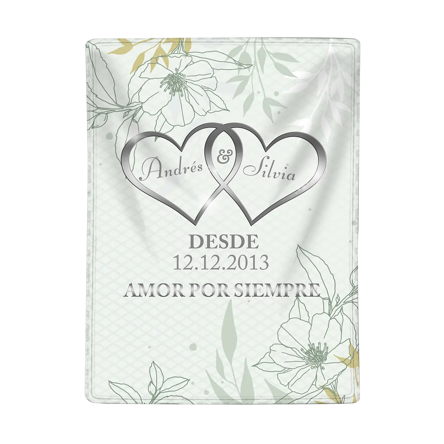 Pareja-Manta de buen calidad de corazones conectados personalizada con nombres, texto y fecha 4 colores-Jessemade ES
