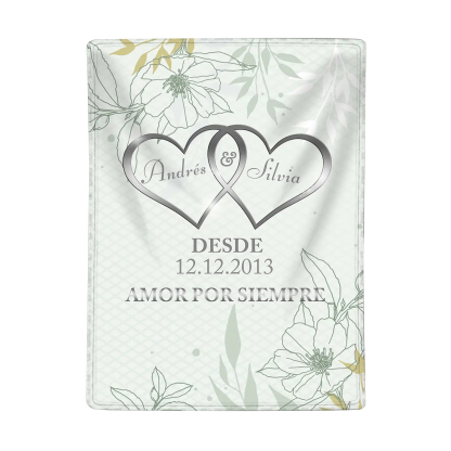 Pareja-Manta de buen calidad de corazones conectados personalizada con nombres, texto y fecha 4 colores-Jessemade ES