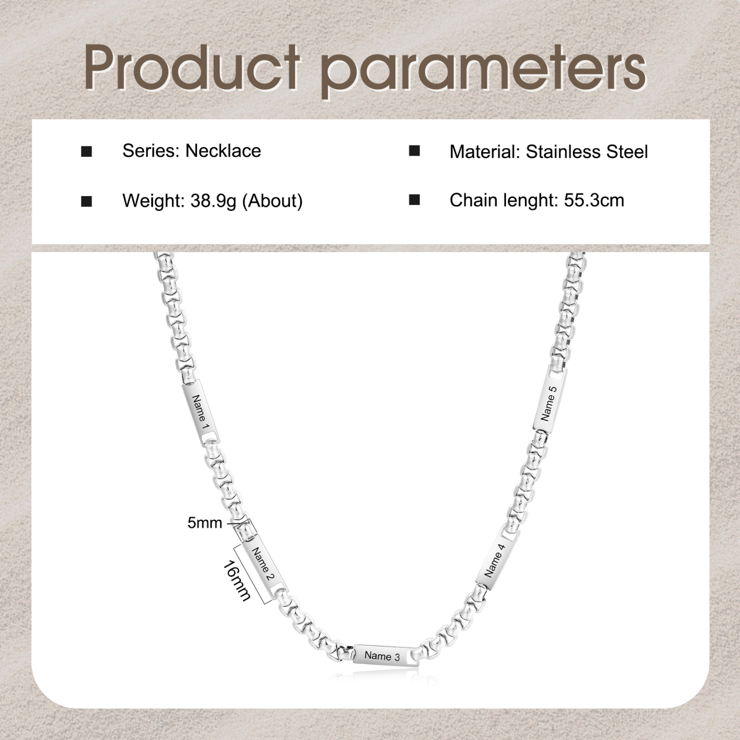 Collar de cadena personalizado con 1-5 nombres para hombre