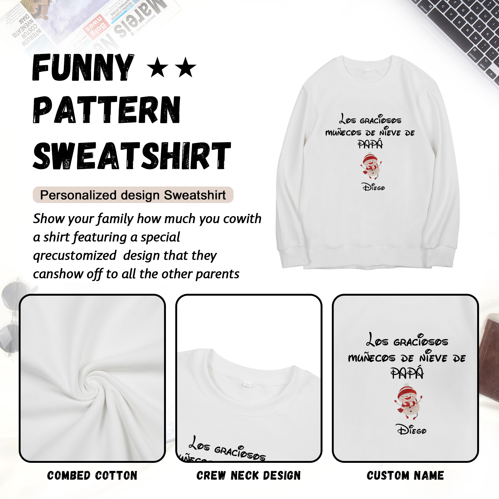 Familia-Sudadera "Muñecos de nieve" 2 nombres personalizados-Jessemade ES