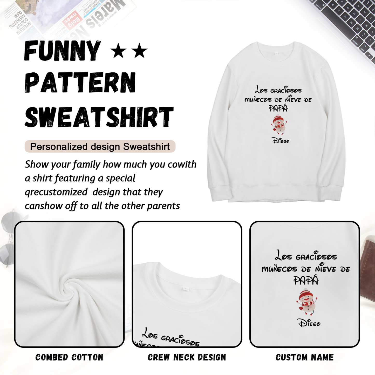 Familia-Sudadera "Muñecos de nieve" 2 nombres personalizados-Jessemade ES