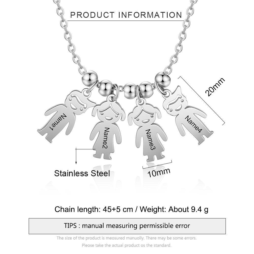 Collar para mujer personalizado con 4 nombres con dijes de niños