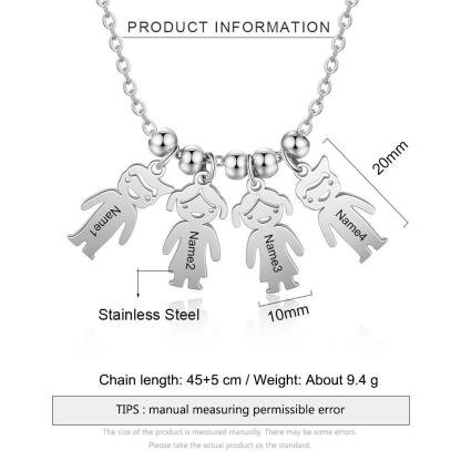 Collar para mujer personalizado con 4 nombres con dijes de niños