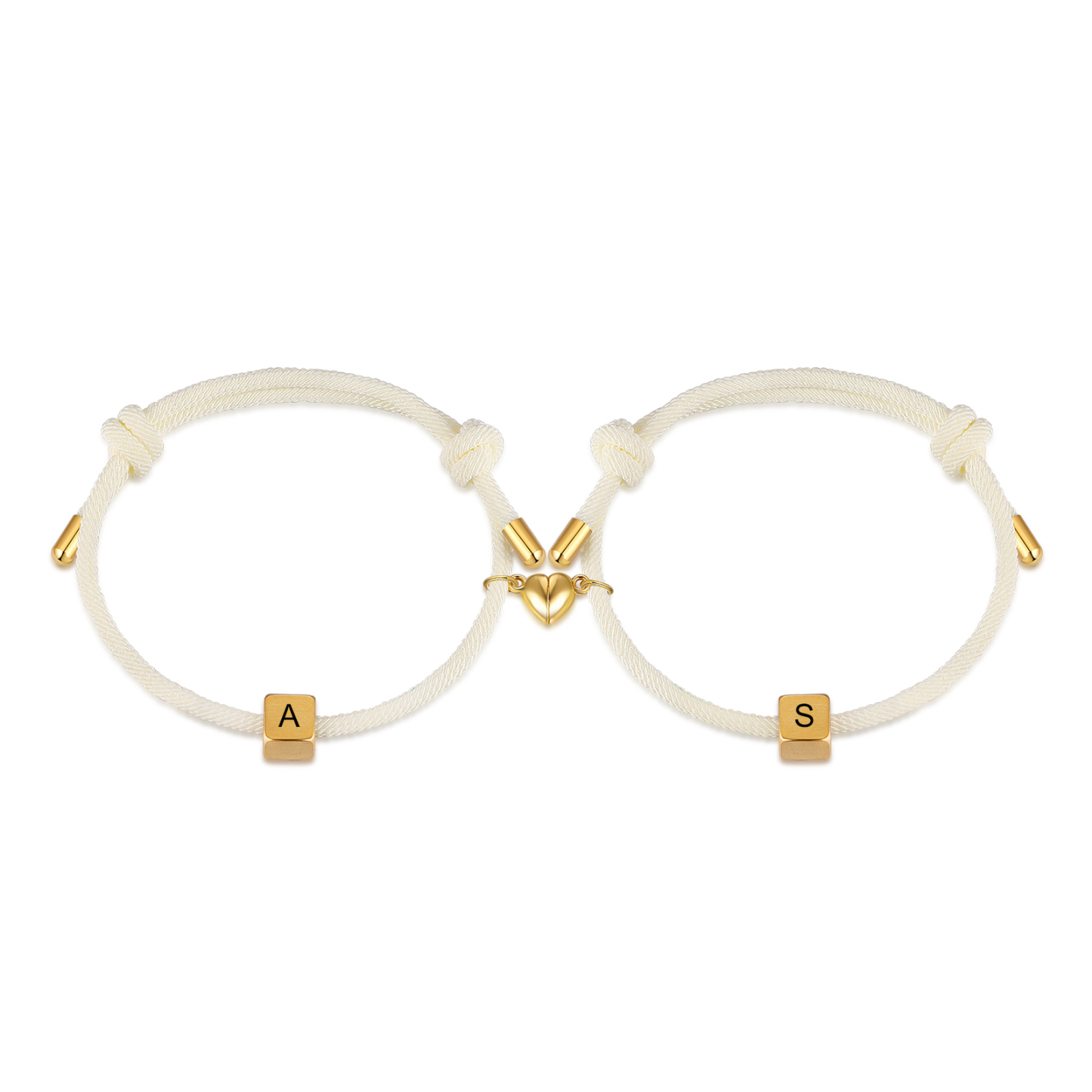 Pulseras de cuerda personalizadas para pareja con dije de corazón magnético grabado de dos letras-Jessemade ES