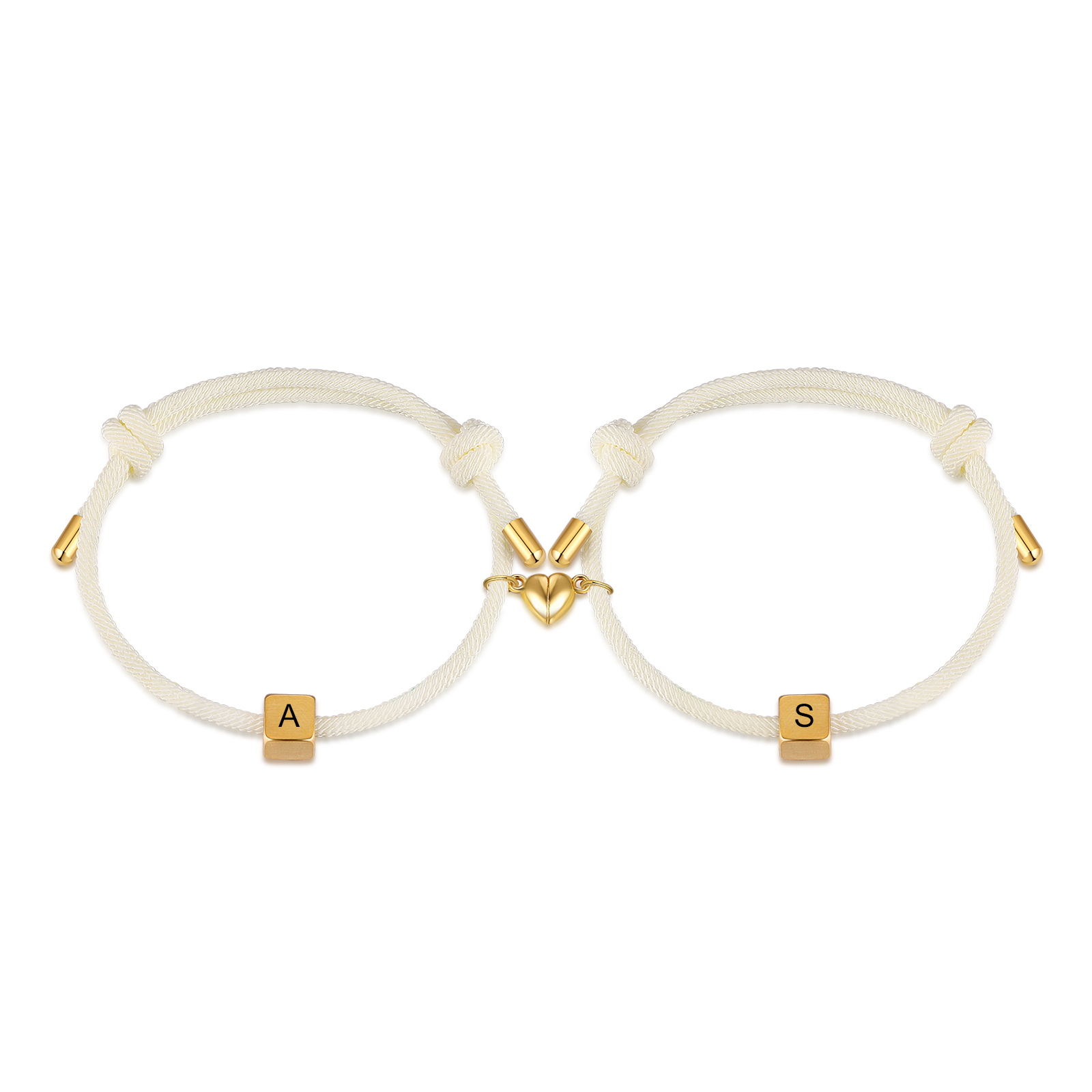 Pulseras de cuerda personalizadas para pareja con dije de corazón magnético grabado de dos letras-Jessemade ES