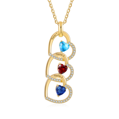Collar corazones con 1-3 nombres personalizados y 1-3 piedras de nacimiento-Jessemade ES