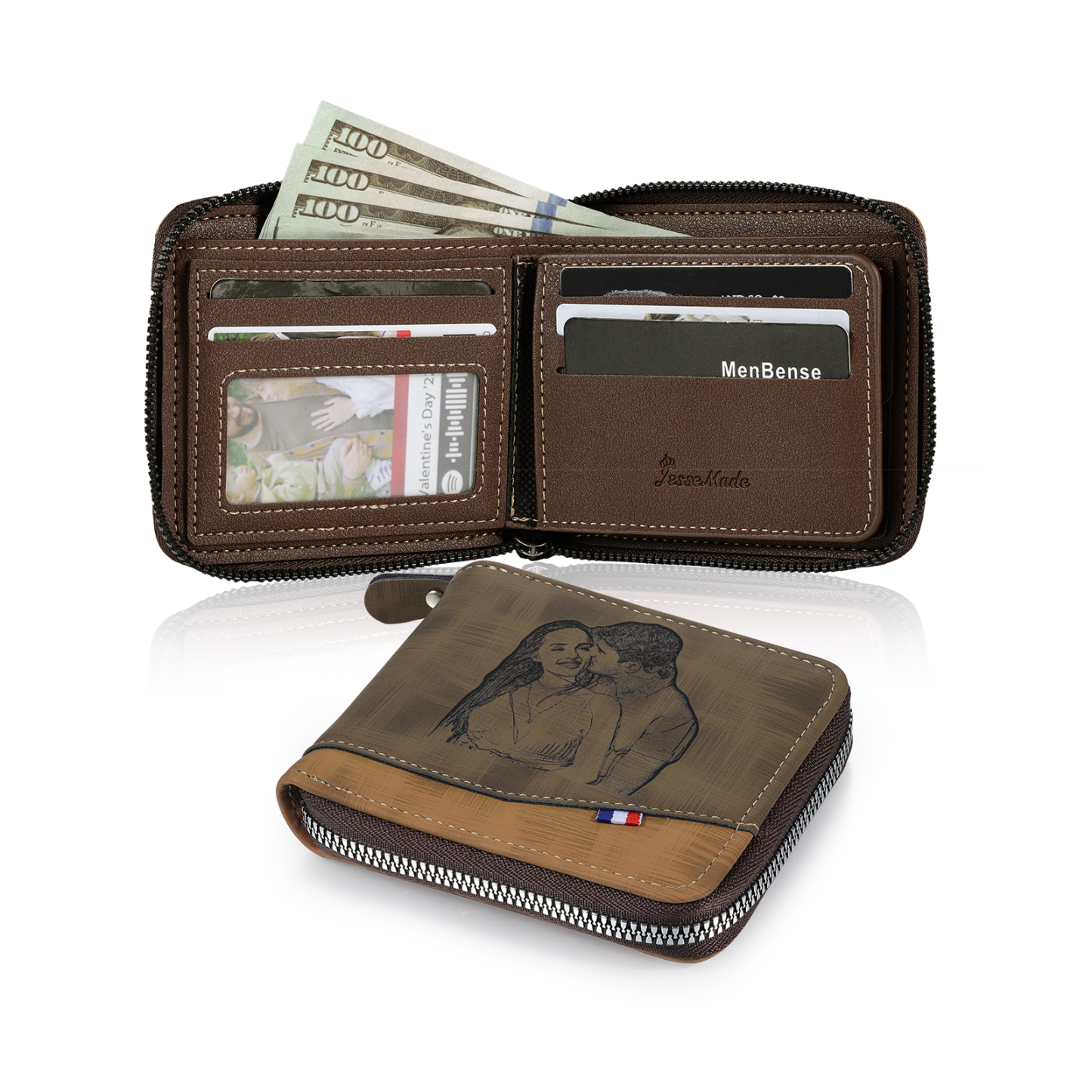 Cartera, billetera personalizada con 1 foto, 1 nombre y 1 letra monedero para hombre-Jessemade ES