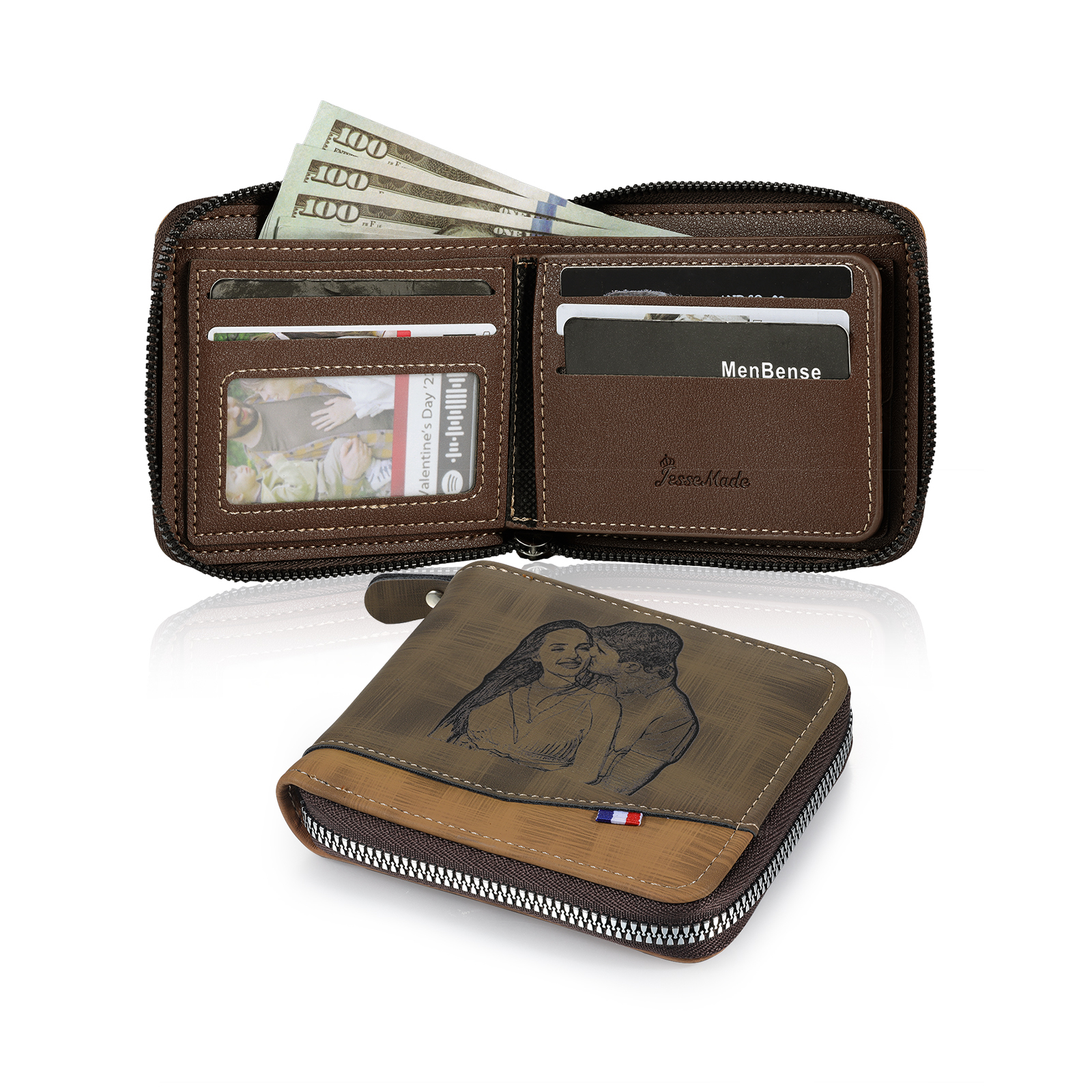 Cartera, billetera personalizada con 1 foto, 1 nombre y 1 letra monedero para hombre-Jessemade ES