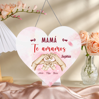 A mi mamá/abuela-Lámpara Colgante Personalizada con 2-5 Nombres y 2 Textos "mano a mano" 3D Ilusión Luz de Noche-Jessemade ES