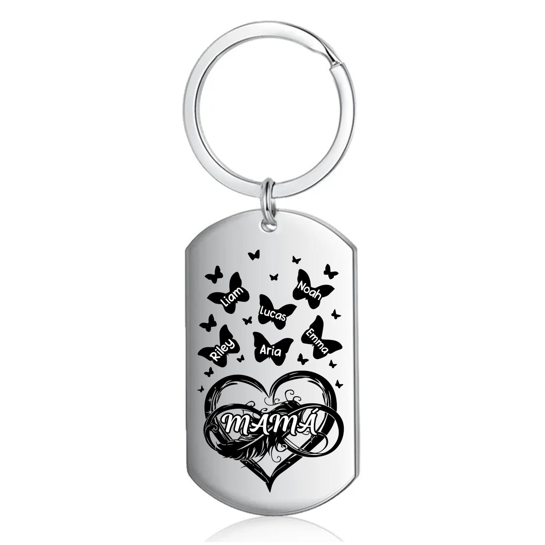 A mi mamá-Llavero 2-6 Nombres Personalizados CORAZÓN Y MARIPOSAS-Jessemade ES