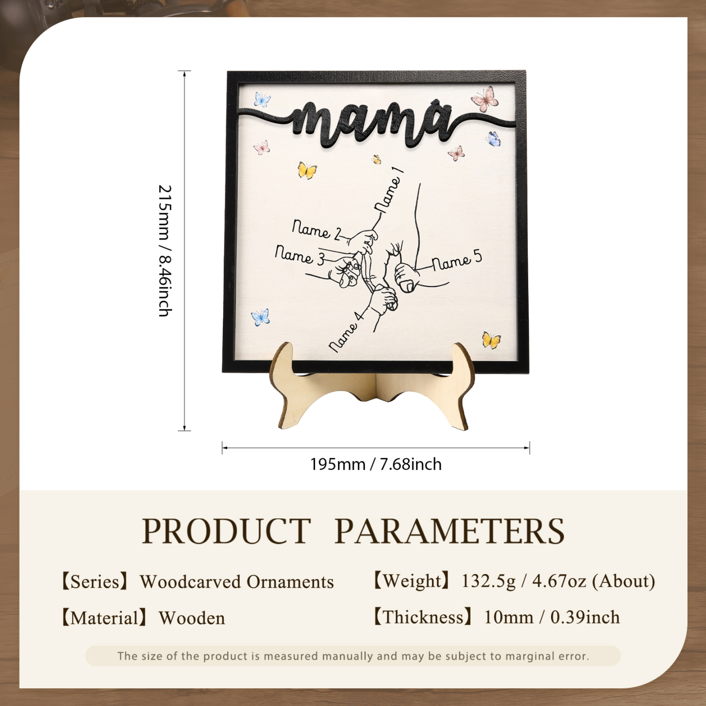 A mi mamá-Adorno 2-7 nombres personalizados decoración de madera mano con manitos-Jessemade ES