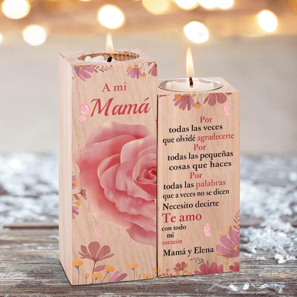 A mi mamá-Candelero de madera de dos piezas sin candela rosa 1 texto personalizado-Jessemade ES