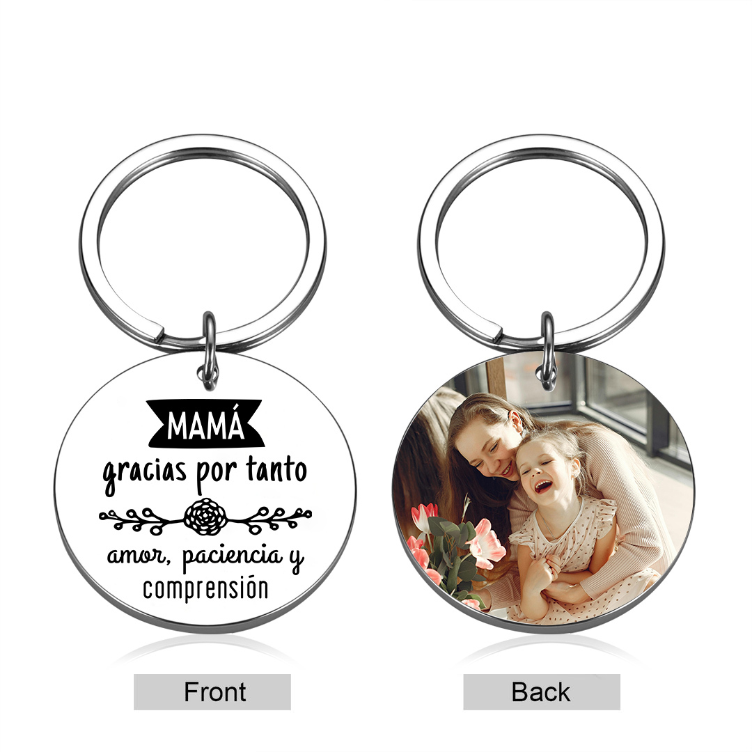 A mi mamá - Llavero de placa redonda "gracias mamá" con 1 foto personalizada-Jessemade ES