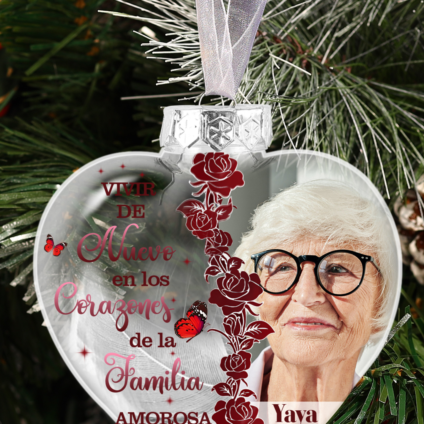 Bola navideña conmemorativa Adorno de Navidad 1 nombre y 1 foto personalizados con pluma -Jessemade ES