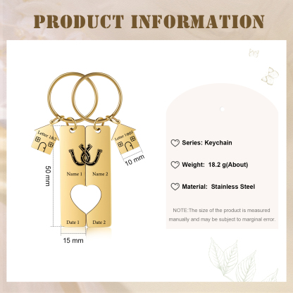 Llavero para pareja herradura 2 letras, 2 nombres personalizados con fecha dije de casa-Jessemade ES