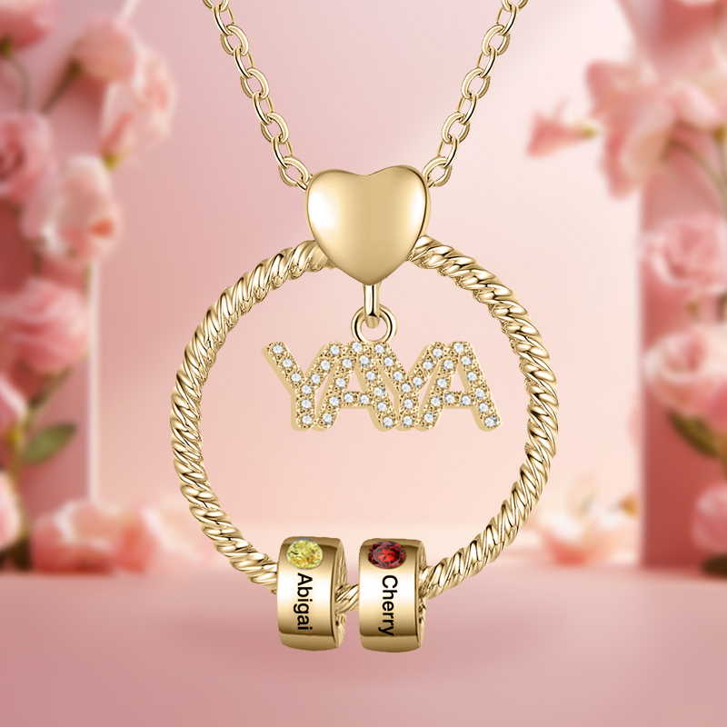 Collar a abuela con colgante de "YAYA" con 2 nombres Y 2 piedras de nacimiento personalizados | Jessemade-Jessemade ES
