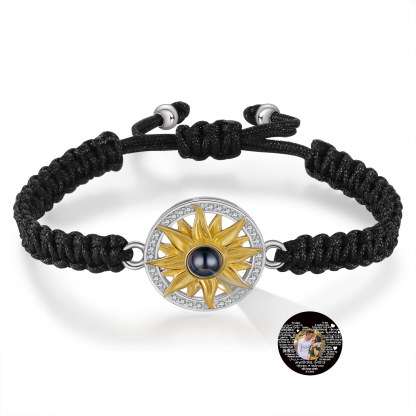 Pulsera con proyección de foto con dije de girasol cuerda negra-Jessemade ES