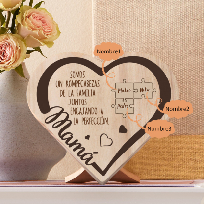 Adorno personalizado con 2-6 nombres decoración de madera en forma de corazón para mi mamá-Jessemade ES