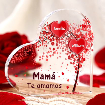 A mi mamá/abuela-Placa de acrílico "Corazones" en forma de corazón 2 nombres y 1 texto personalizados-Jessemade ES