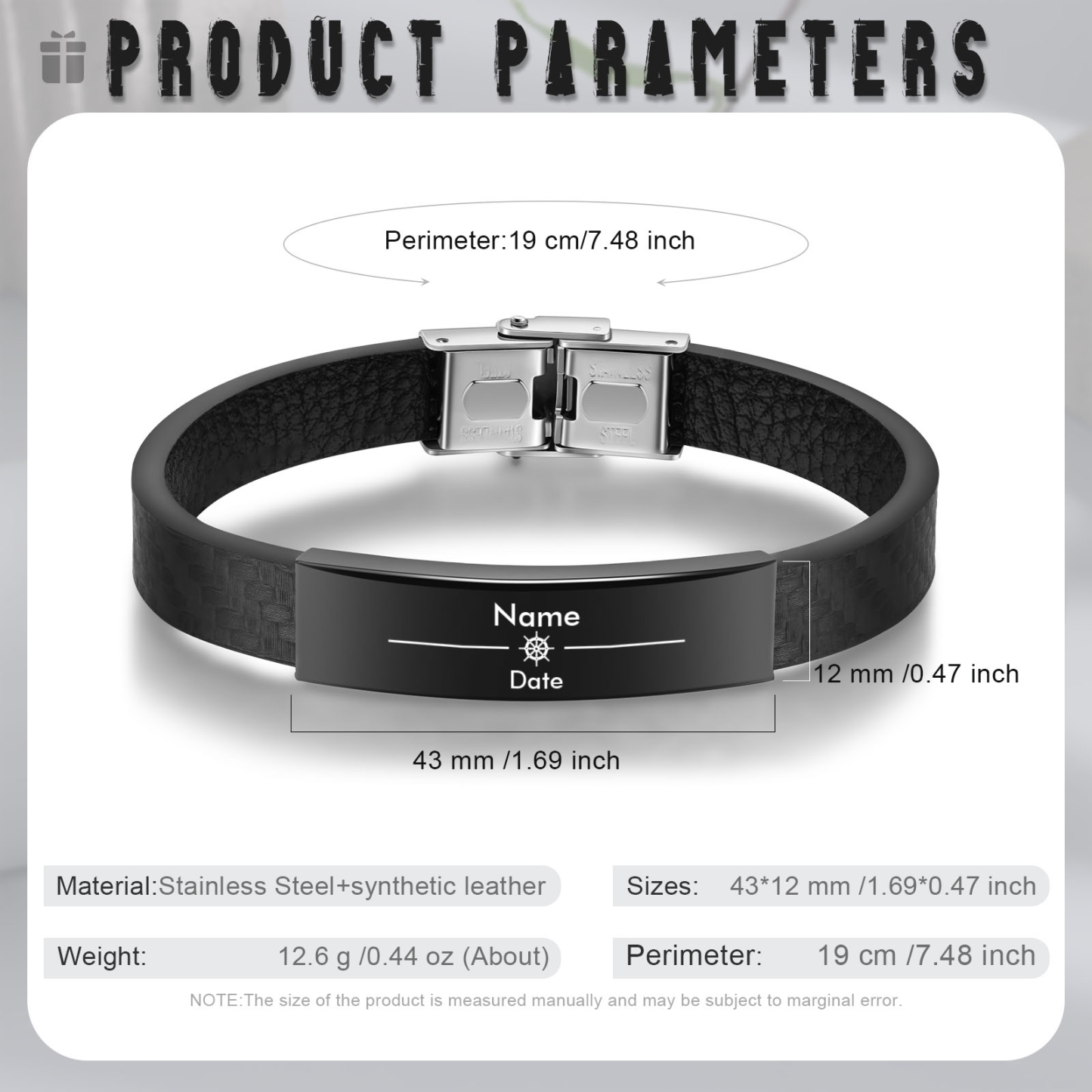 Pulsera de Cuero con Placa de Nombre y Fecha Personalizados -Jessemade ES